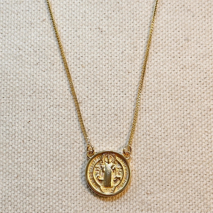 St. Benedict Medallion Necklace (16") - 18K Gold Filled