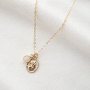 Mini St. Christopher Necklace w/ Moonstone (18") - Patron St. of Travelers - 14K Gold Filled