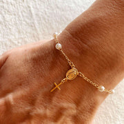 Pearl Rosary Bracelet - 18K Gold Filled