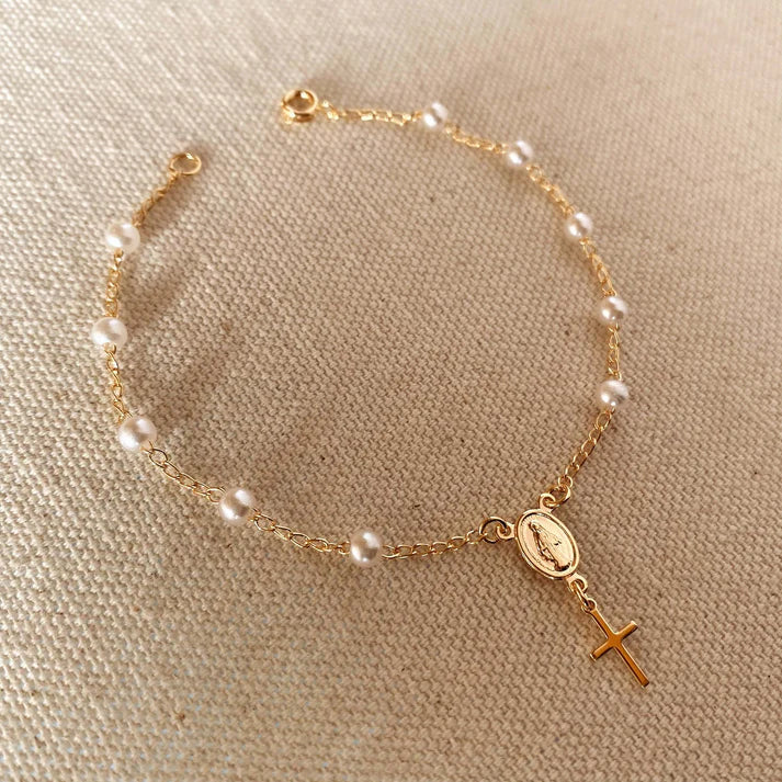 Pearl Rosary Bracelet - 18K Gold Filled