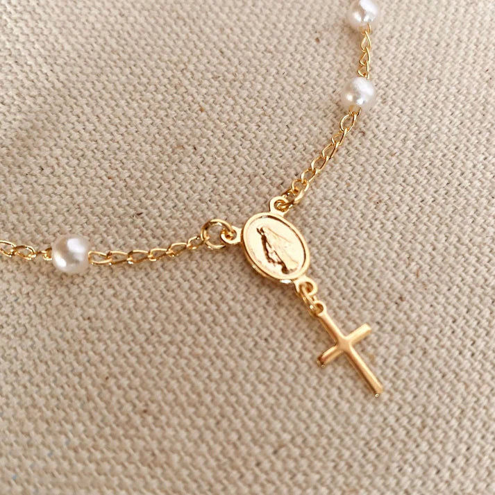 Pearl Rosary Bracelet - 18K Gold Filled