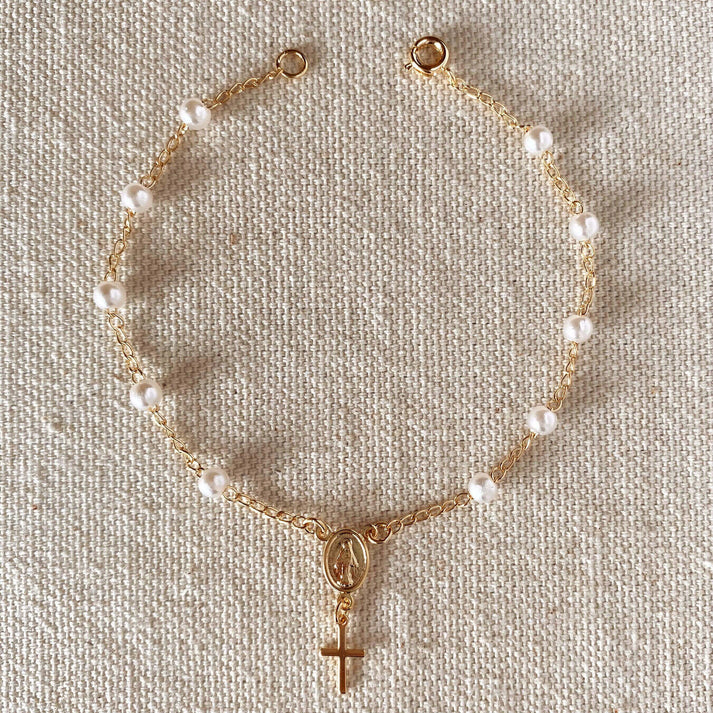 Pearl Rosary Bracelet - 18K Gold Filled