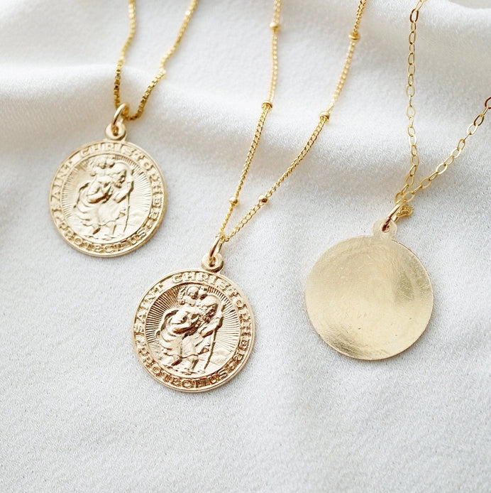 St. Christopher Necklace (22") - Patron St. of Travelers - 14K Gold Filled