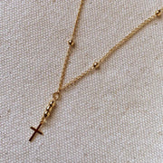 Beaded Cross Necklace (16"-18") - 18K Gold Filled