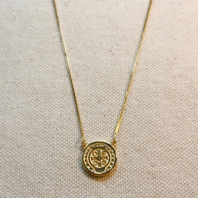 St. Benedict Medallion Necklace (16") - 18K Gold Filled